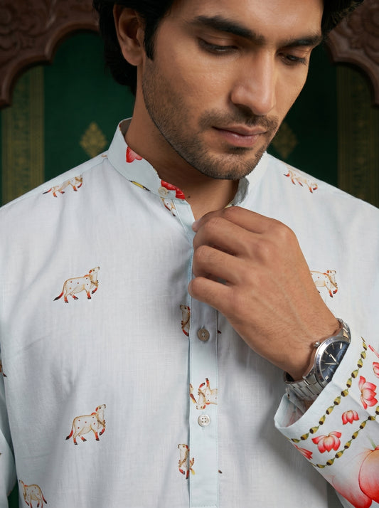 Pichwai Inspired Nandi Floral Pure Rayon Printed Kurta