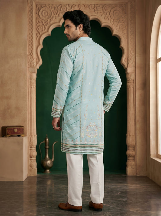 Sky Blue Designer Panel Kurta