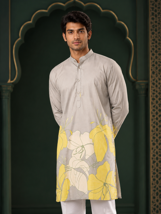 Designer Floral Print Kurta - Soft Pastel Tones