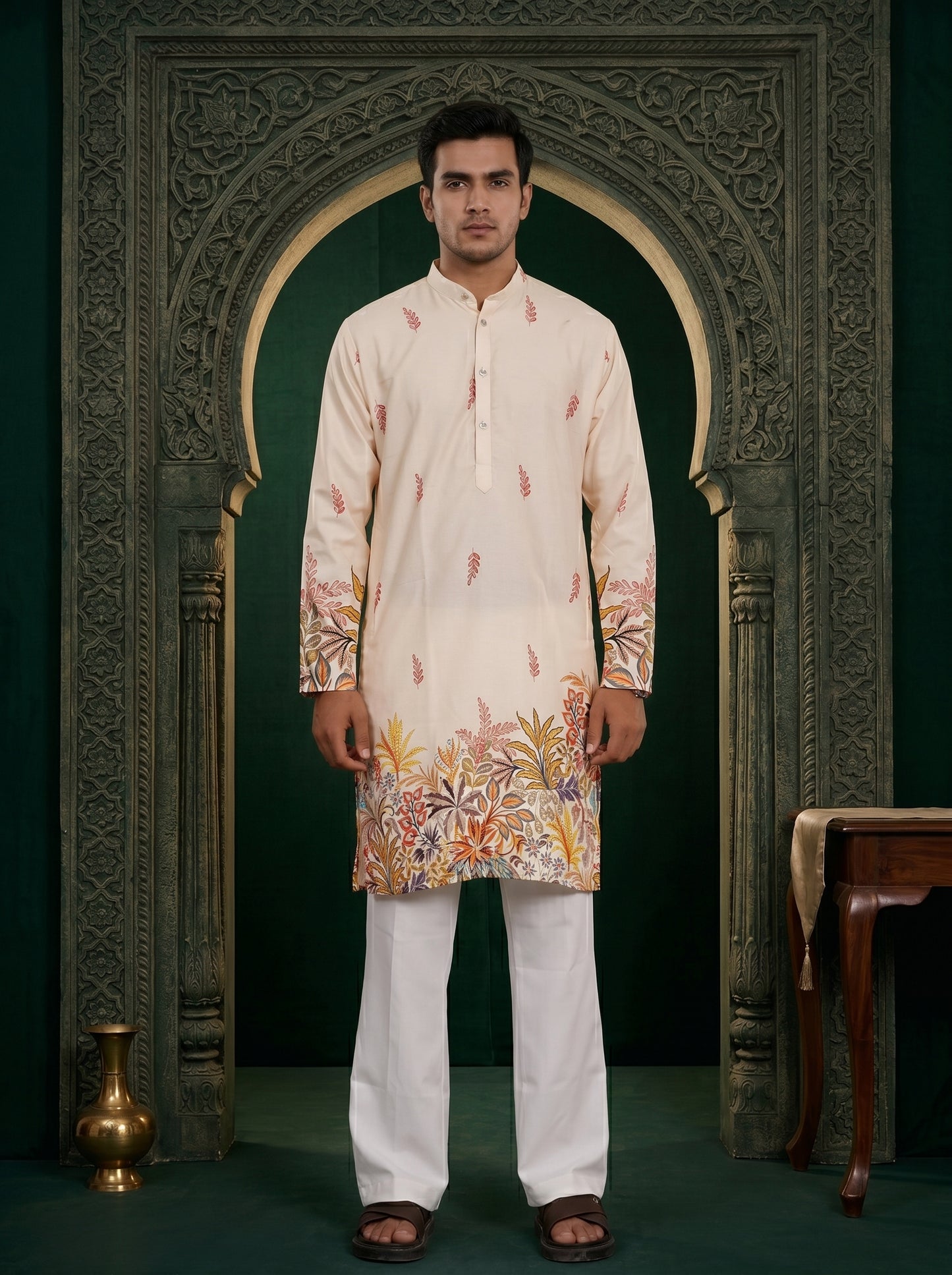 Ivory Ethnic Kurta With Traditional Designer Print
