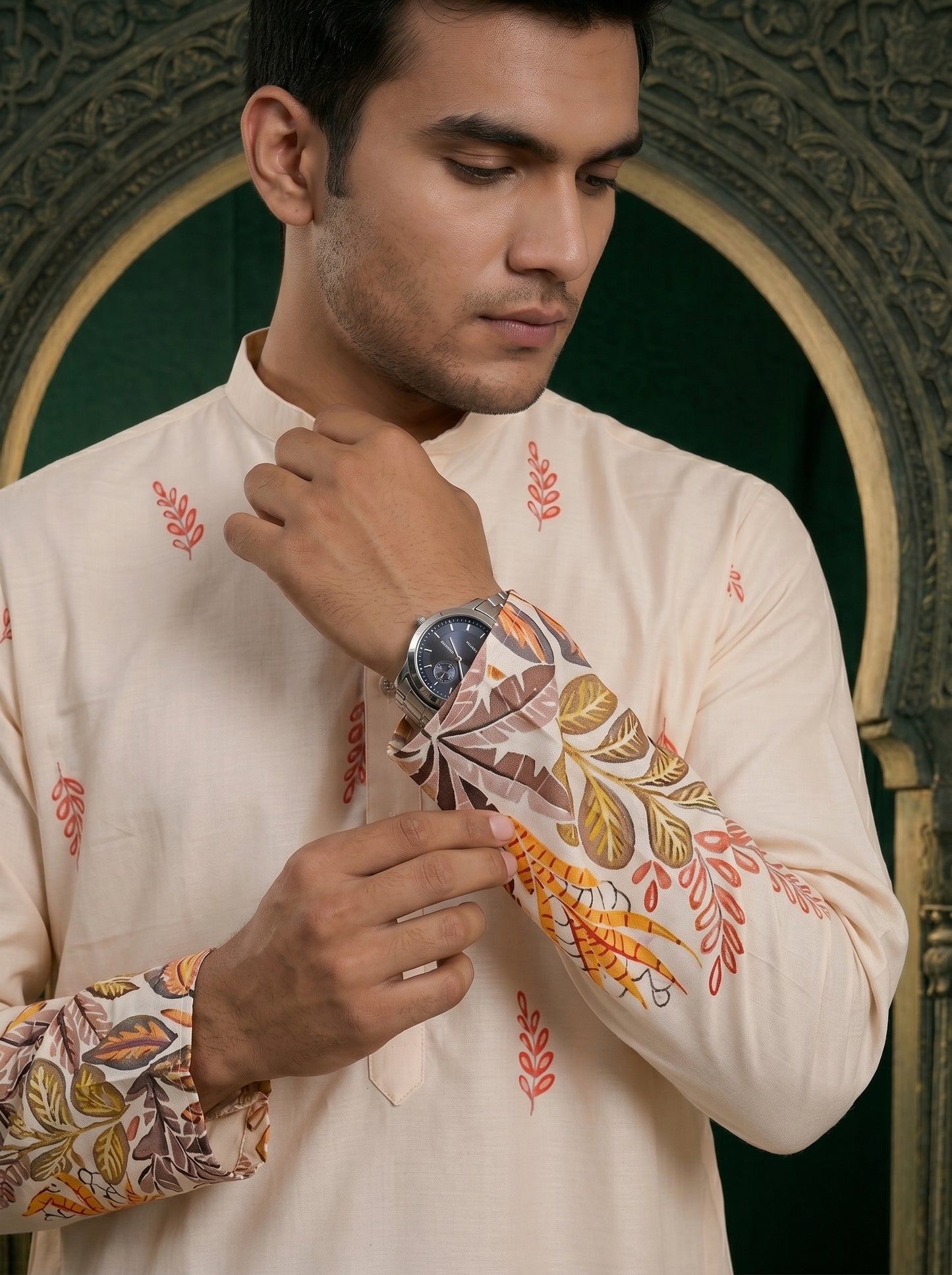 Ivory Ethnic Kurta With Traditional Designer Print