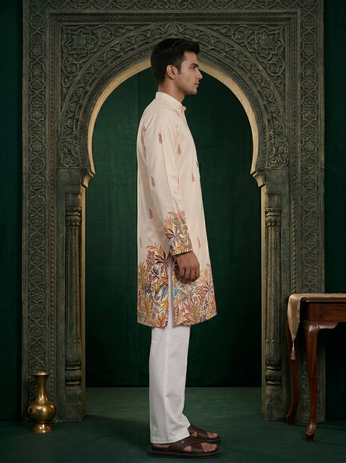 Ivory Ethnic Kurta With Traditional Designer Print