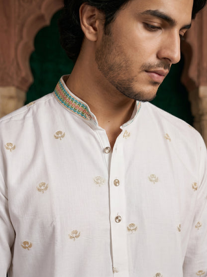 White Gauri Traditional Jacquard  Designer Kurta