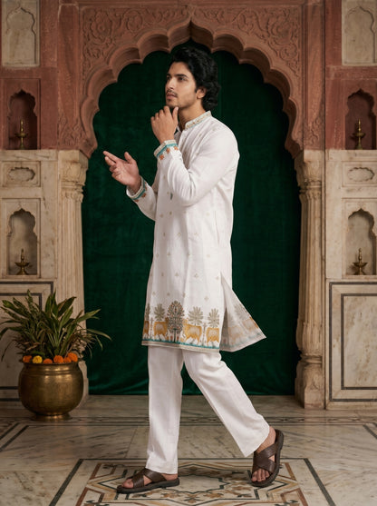White Gauri Traditional Jacquard  Designer Kurta