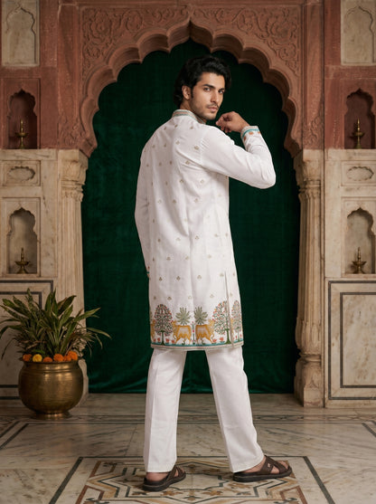 White Gauri Traditional Jacquard  Designer Kurta