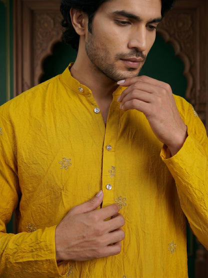 Lemon Gold Embroidered Kurta With Heritage Border