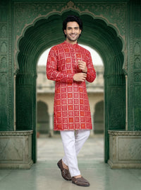 royal red bandhani jacquard kurta