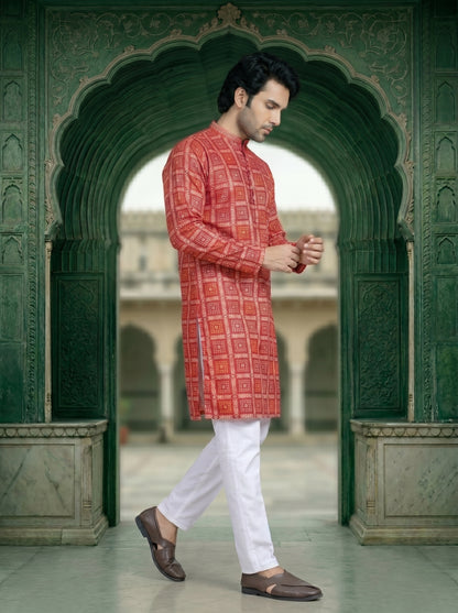 royal red bandhani jacquard kurta