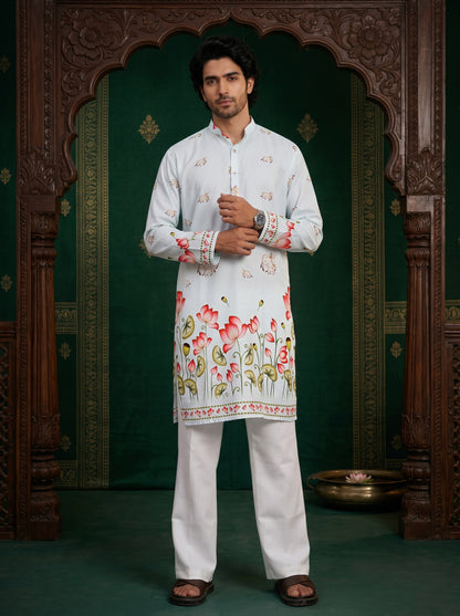 Pichwai Inspired Nandi Floral Pure Rayon Printed Kurta