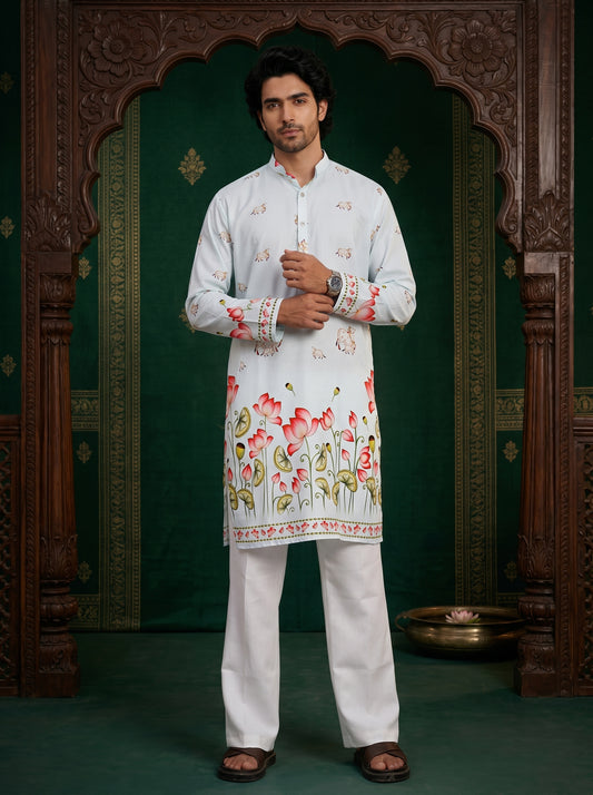 Pichwai Inspired Nandi Floral Pure Rayon Printed Kurta