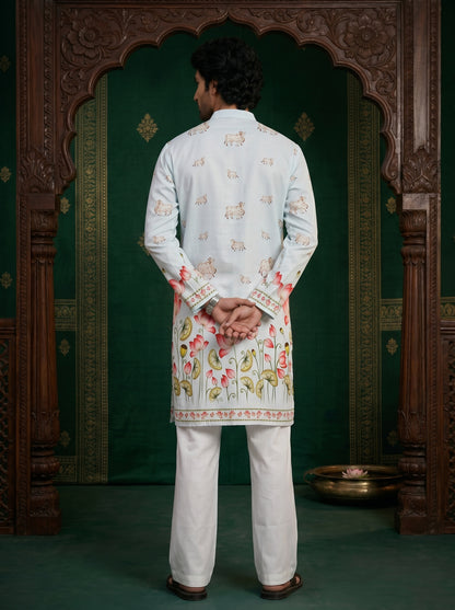 Pichwai Inspired Nandi Floral Pure Rayon Printed Kurta