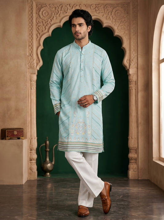 Sky Blue Designer Panel Kurta