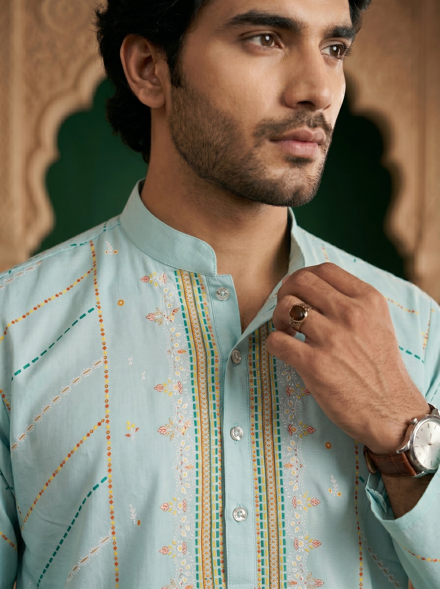 Sky Blue Designer Panel Kurta