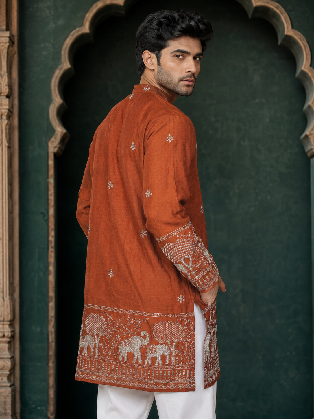 Rust Embroidered Kurta With Heritage Border