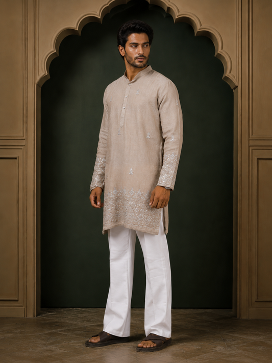 Ivory Chiku Jari Sequence Embroidery Simar Kurta