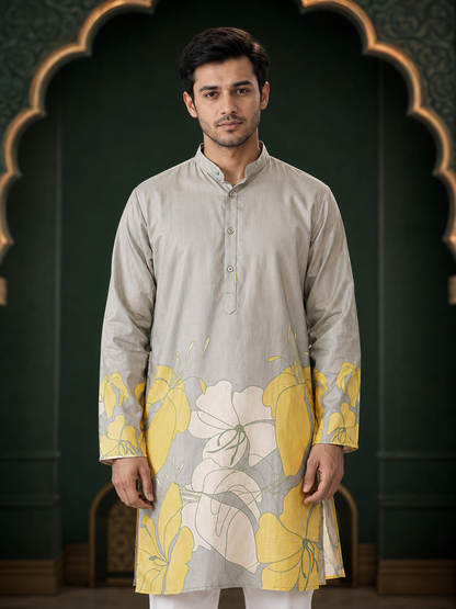 Designer Floral Print Kurta - Soft Pastel Tones