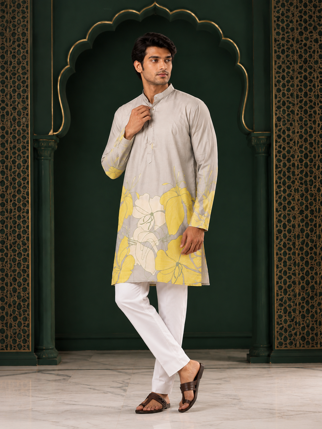 Designer Floral Print Kurta - Soft Pastel Tones