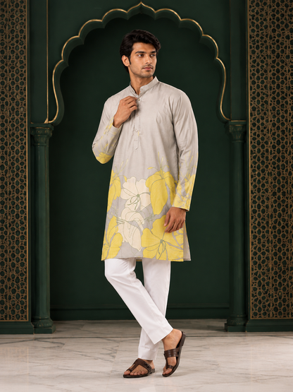 Designer Floral Print Kurta - Soft Pastel Tones