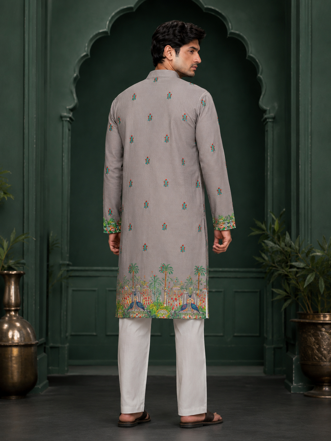 Gray Kurta With Heritage Royal Print