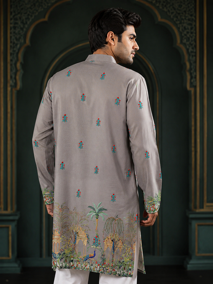 Gray Kurta With Heritage Royal Print