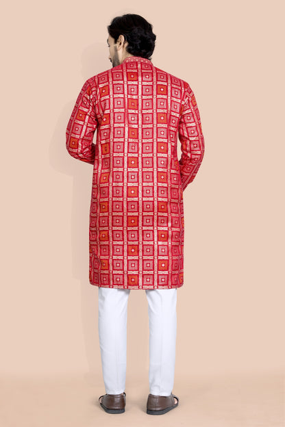 royal red bandhani jacquard kurta
