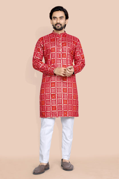 royal red bandhani jacquard kurta