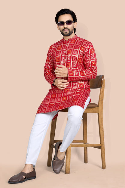 royal red bandhani jacquard kurta