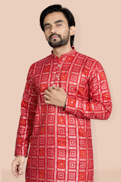 royal red bandhani jacquard kurta