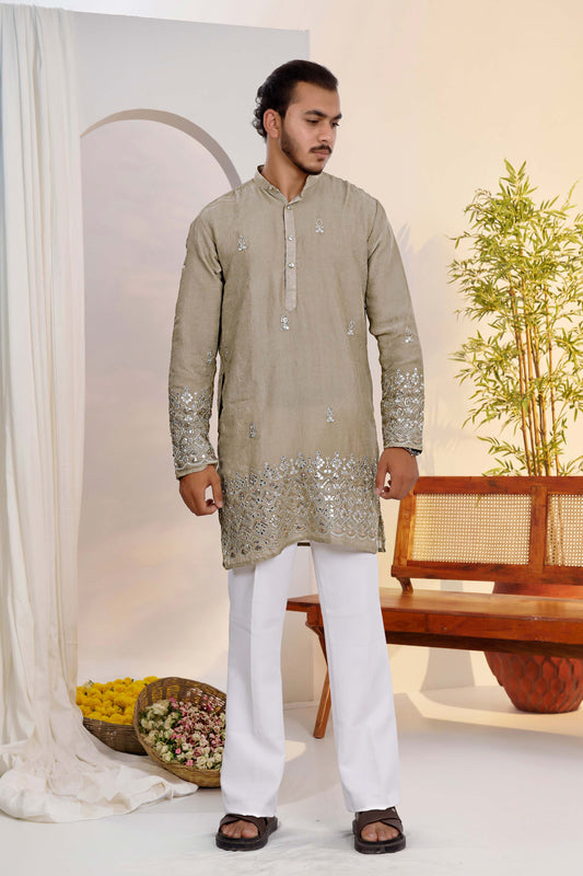 Ivory Chiku Jari Sequence Embroidery Simar Kurta