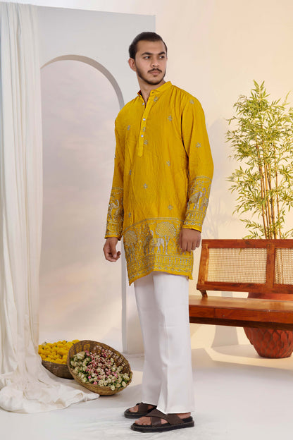 Lemon Gold Embroidered Kurta With Heritage Border