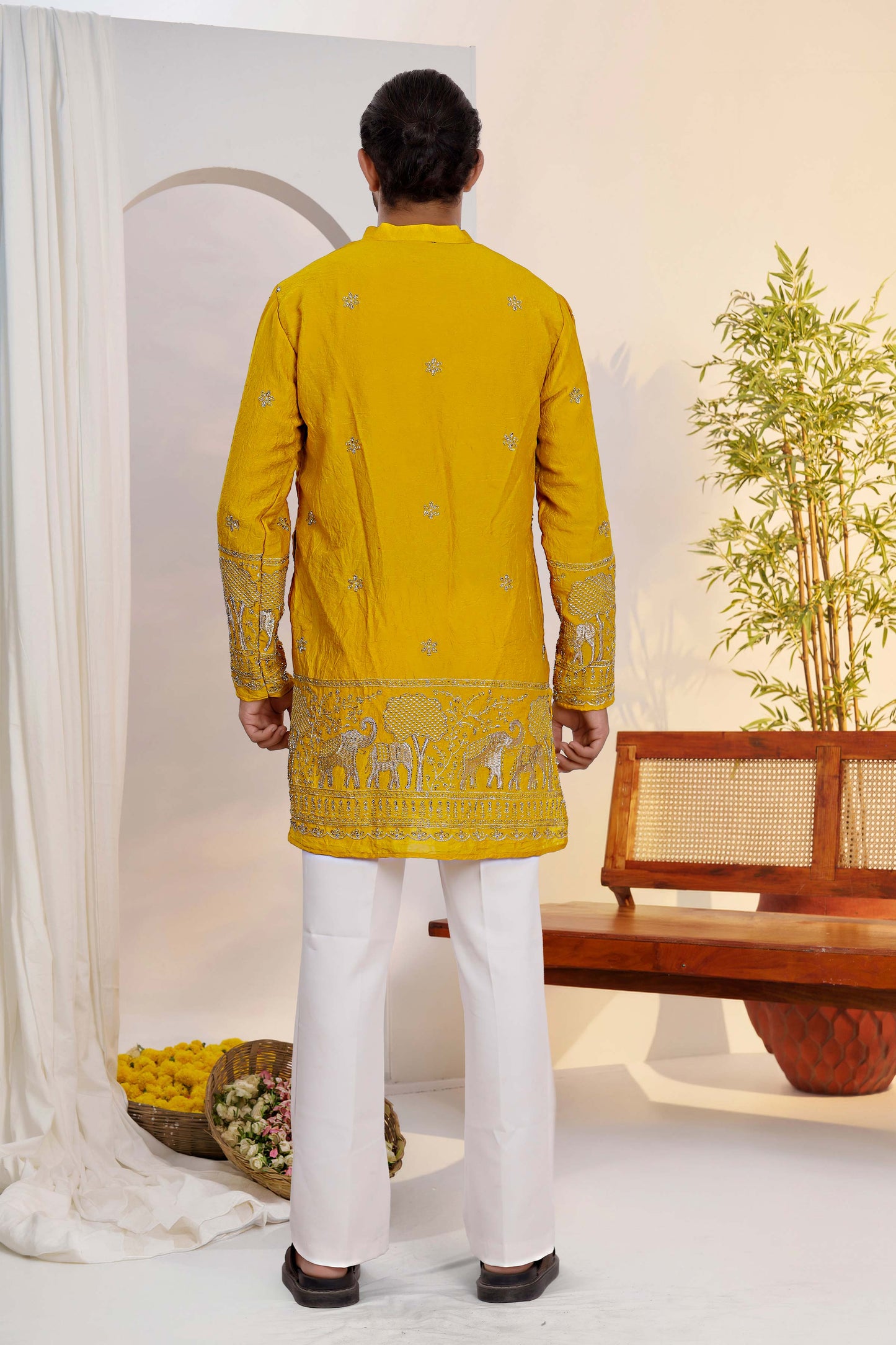 Lemon Gold Embroidered Kurta With Heritage Border