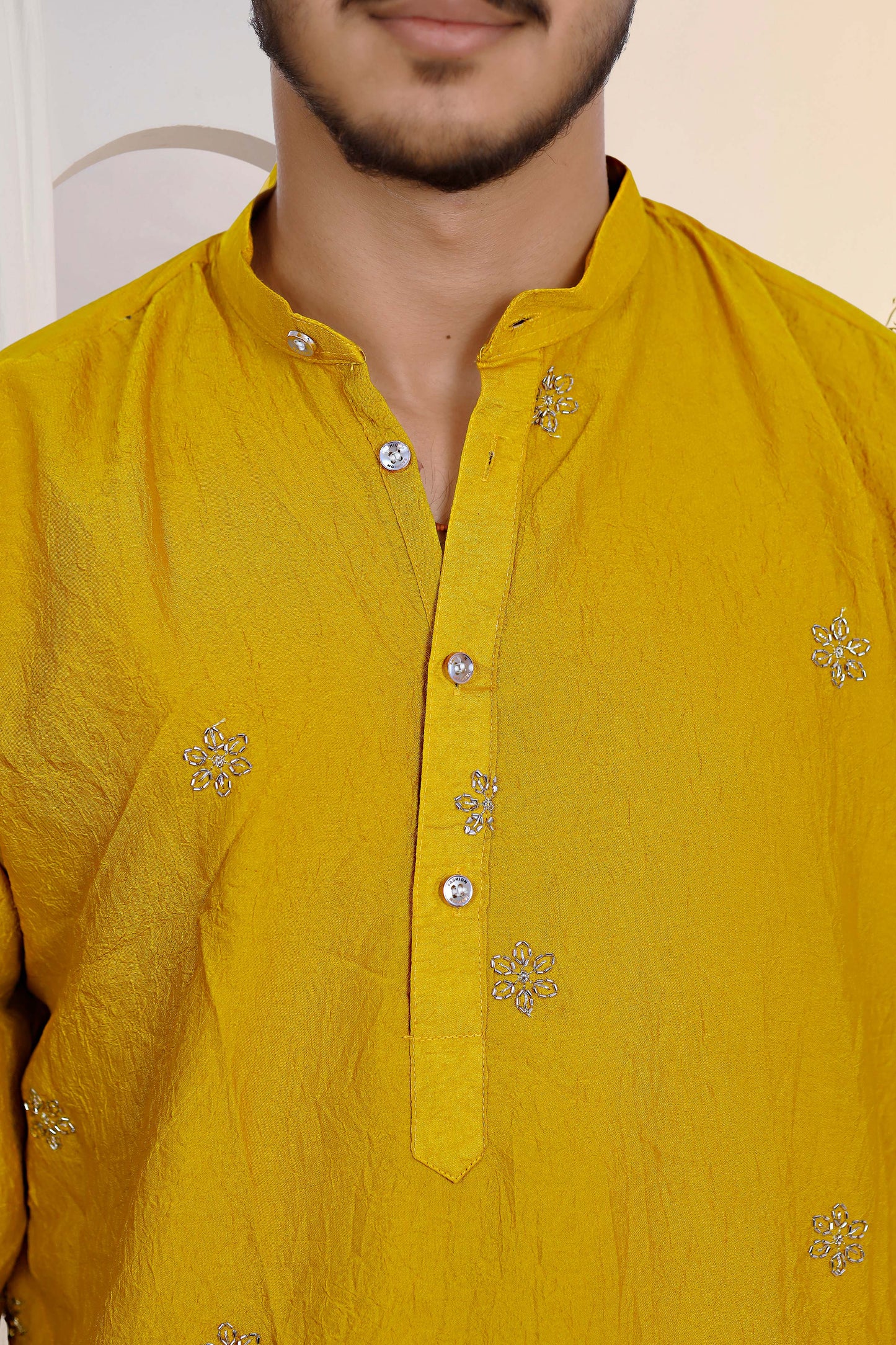 Lemon Gold Embroidered Kurta With Heritage Border