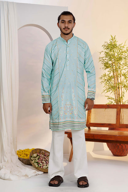 Sky Blue Designer Panel Kurta