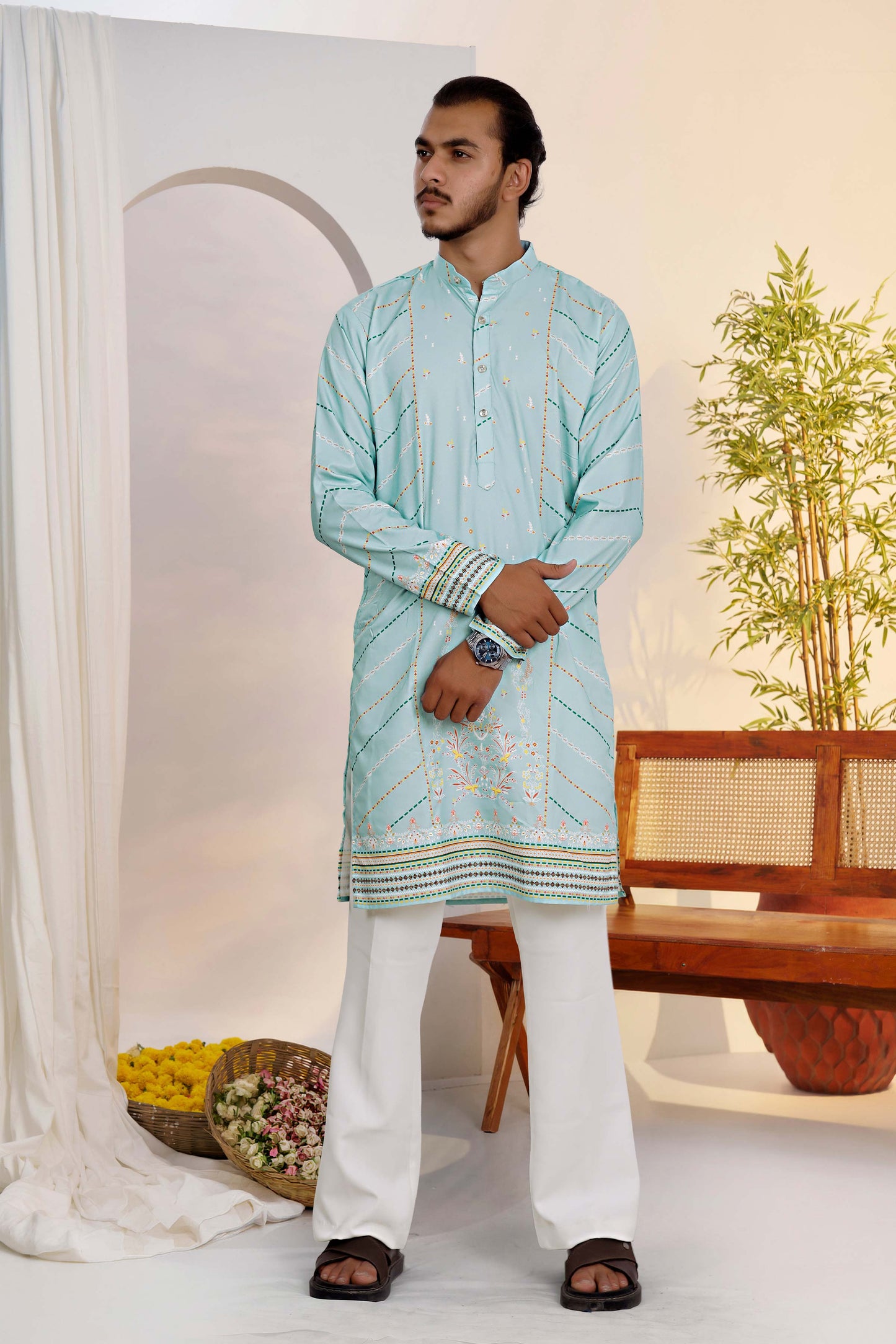 Sky Blue Designer Panel Kurta