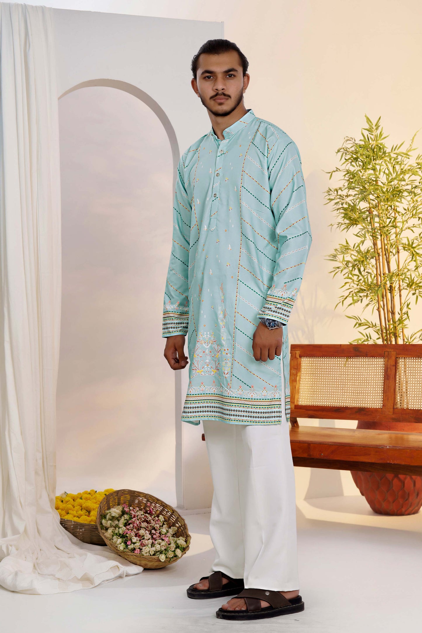 Sky Blue Designer Panel Kurta