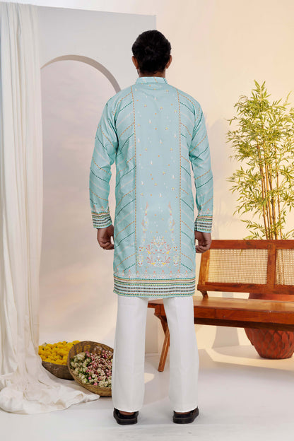Sky Blue Designer Panel Kurta