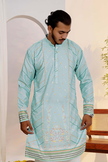 Sky Blue Designer Panel Kurta