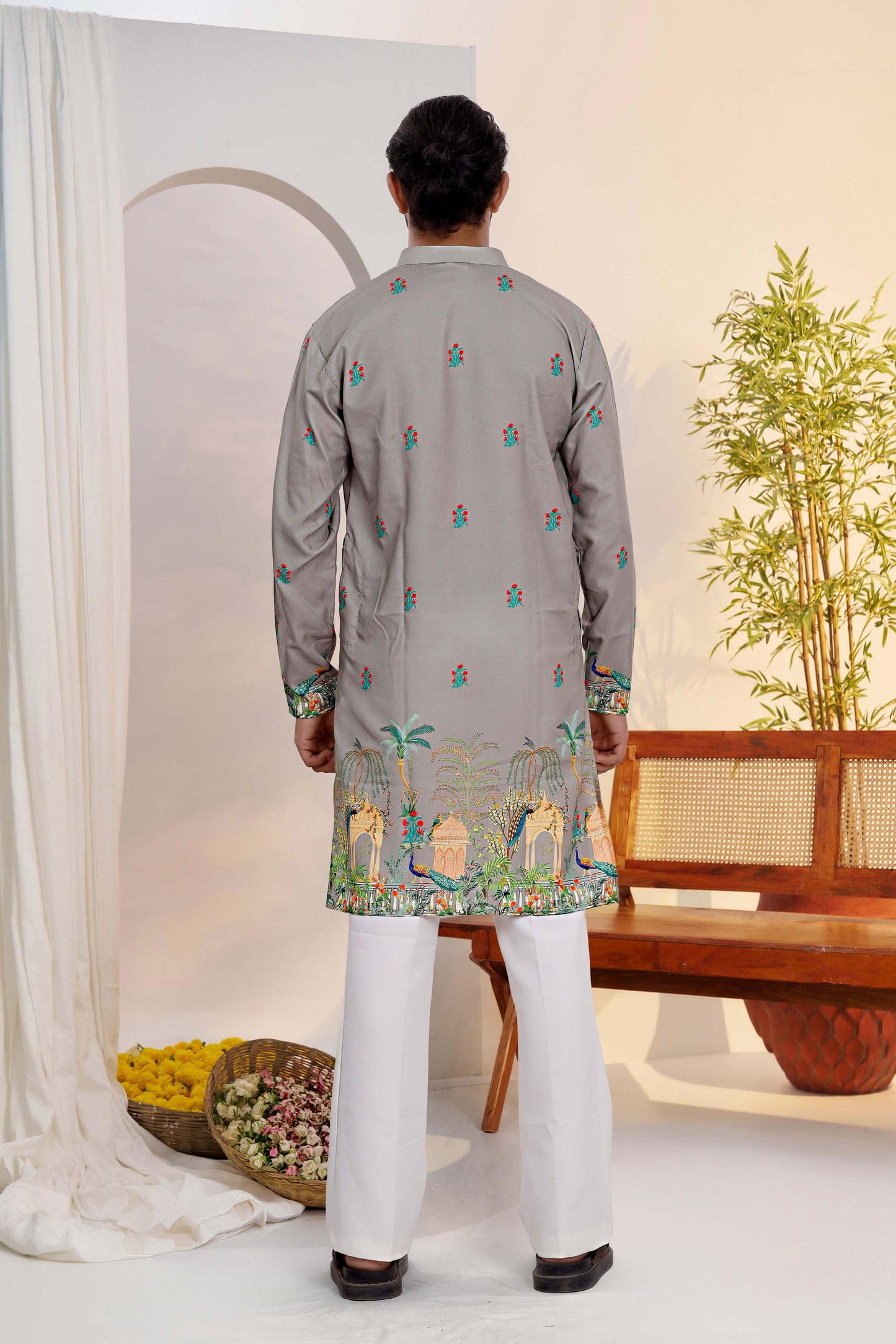 Gray Kurta With Heritage Royal Print