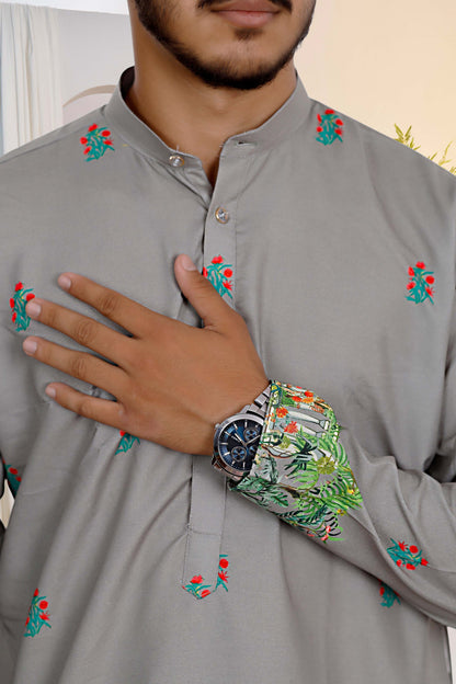 Gray Kurta With Heritage Royal Print