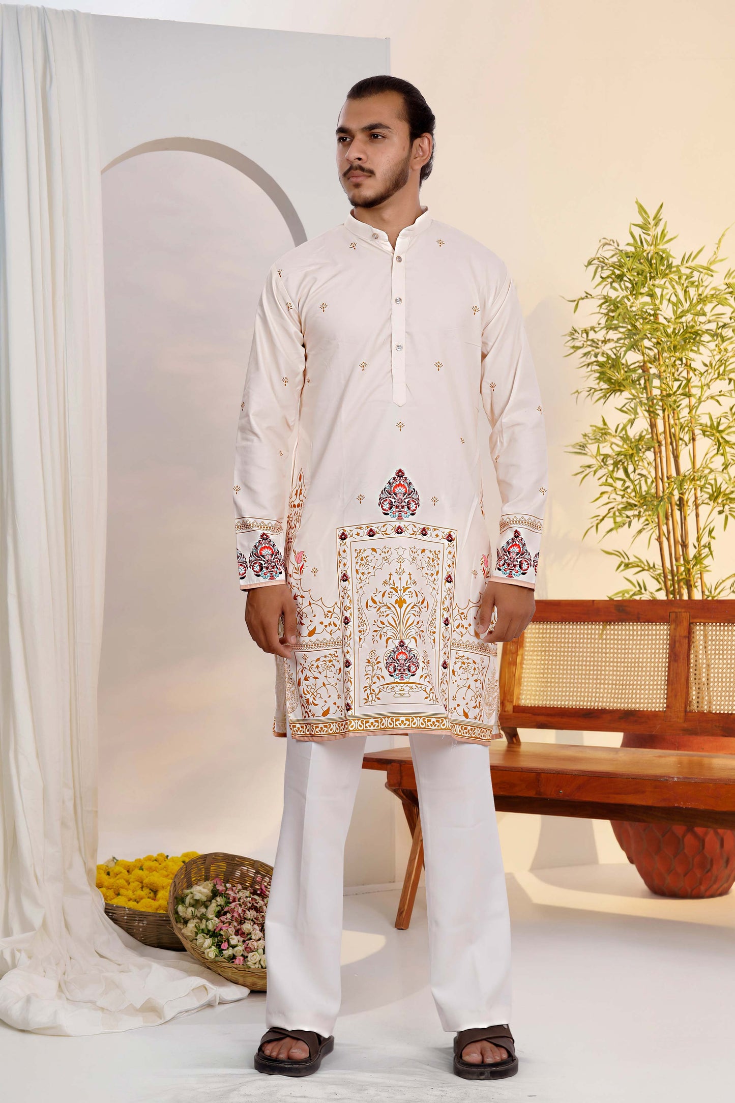 Ivory Ethnic Kurta With Traditional Designer Print