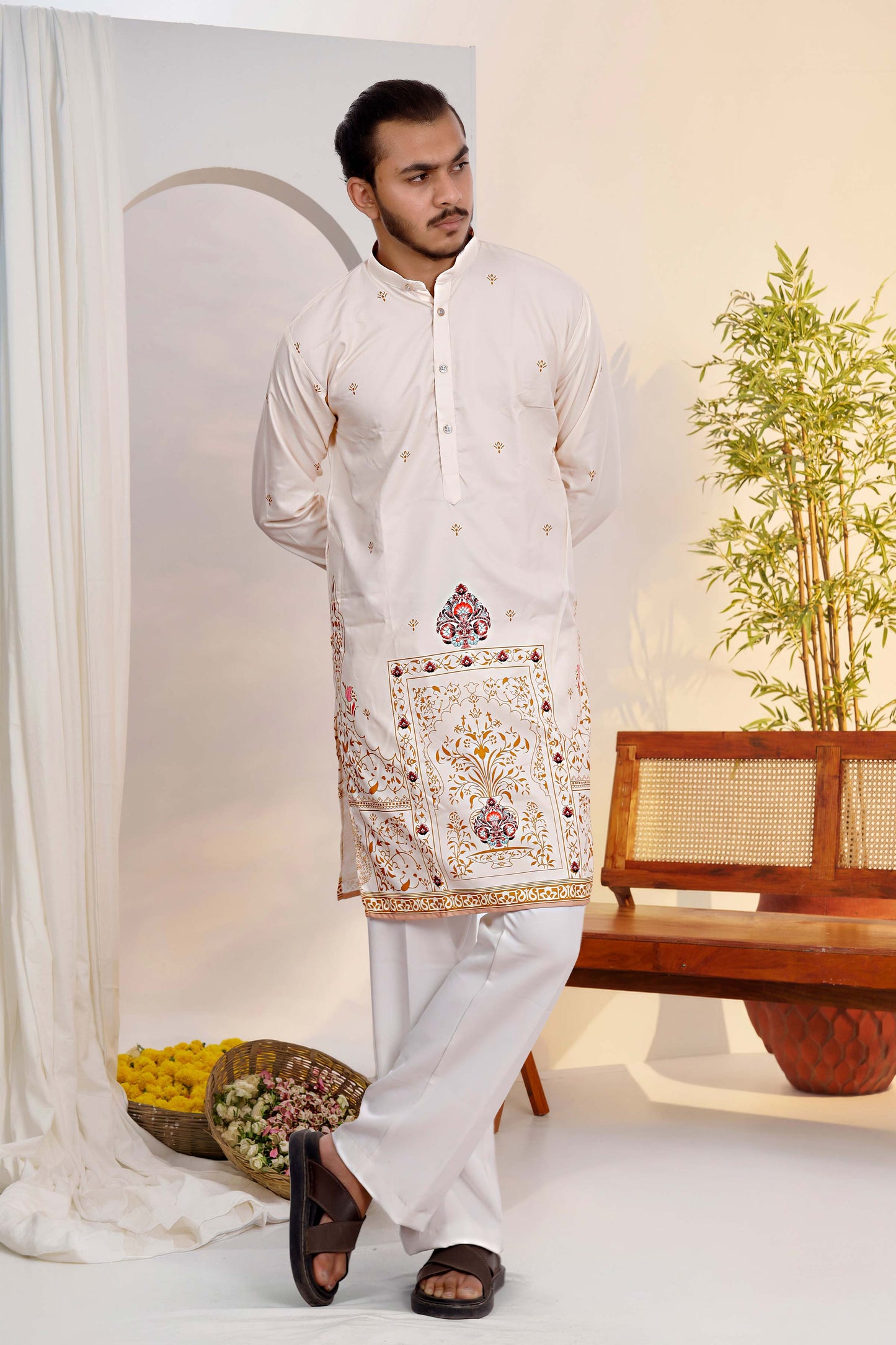 Ivory Ethnic Kurta With Traditional Designer Print