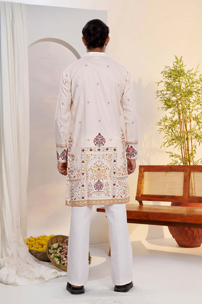 Ivory Ethnic Kurta With Traditional Designer Print