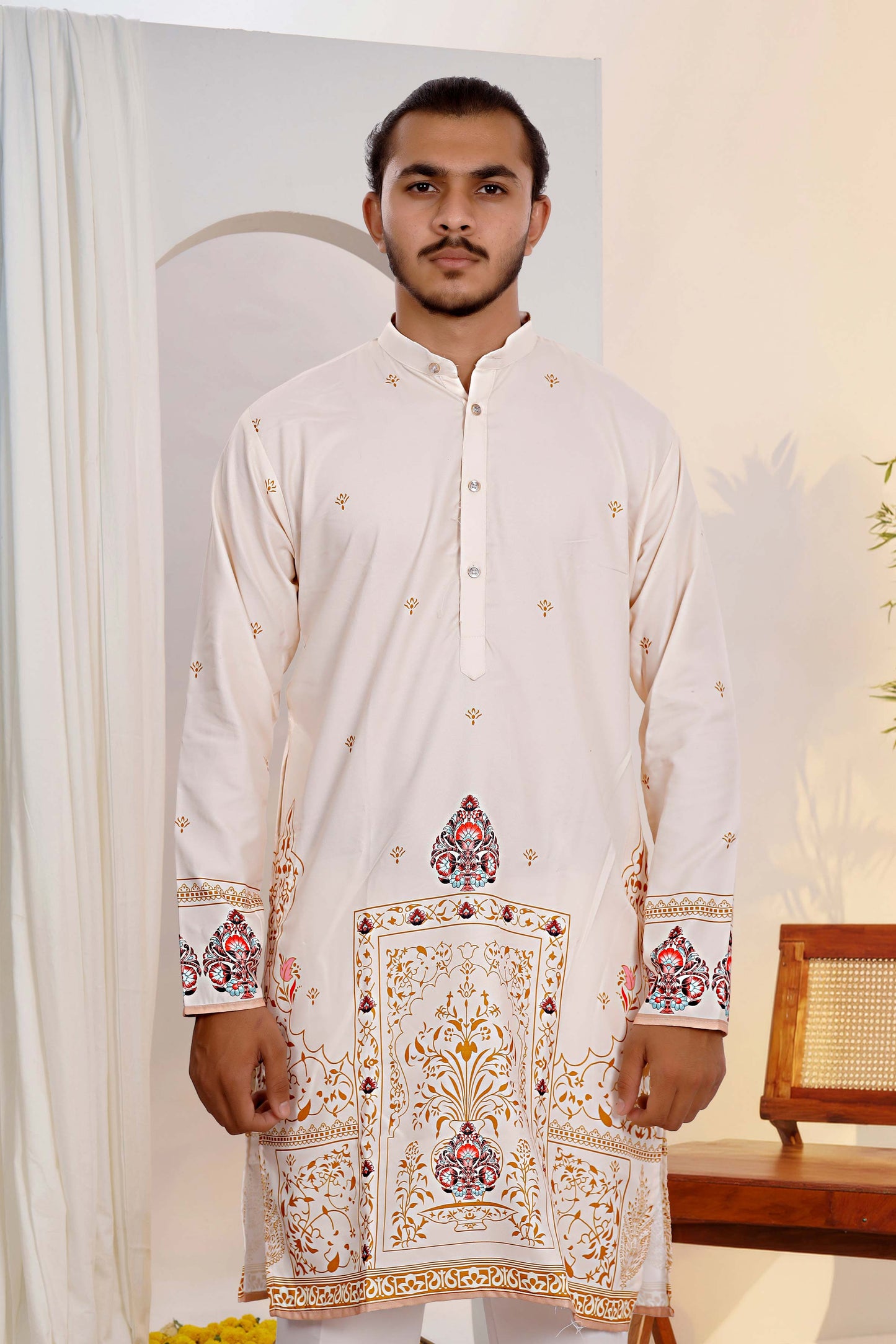 Ivory Ethnic Kurta With Traditional Designer Print