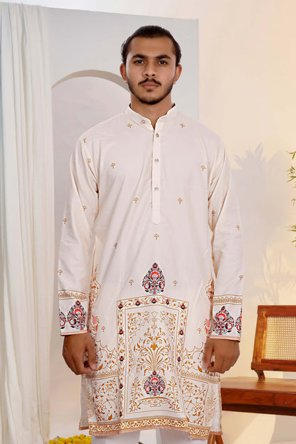 Ivory Ethnic Kurta With Traditional Designer Print